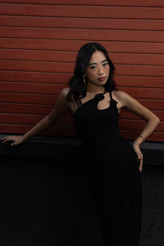 Nimade Amara Dress with floral neckline and strappy sleeve.