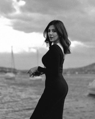 Barkha Singh in an Elara cut-out midi dress in Switzerland.