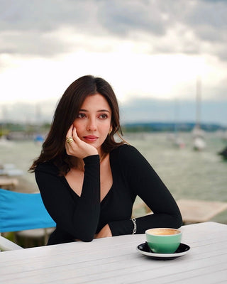 Barkha Singh in an Elara cut-out midi dress in Switzerland.