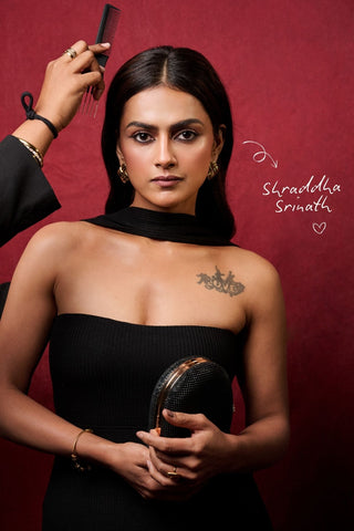 Shraddha Srinath actress, wearing an Aria dress from Nimade.