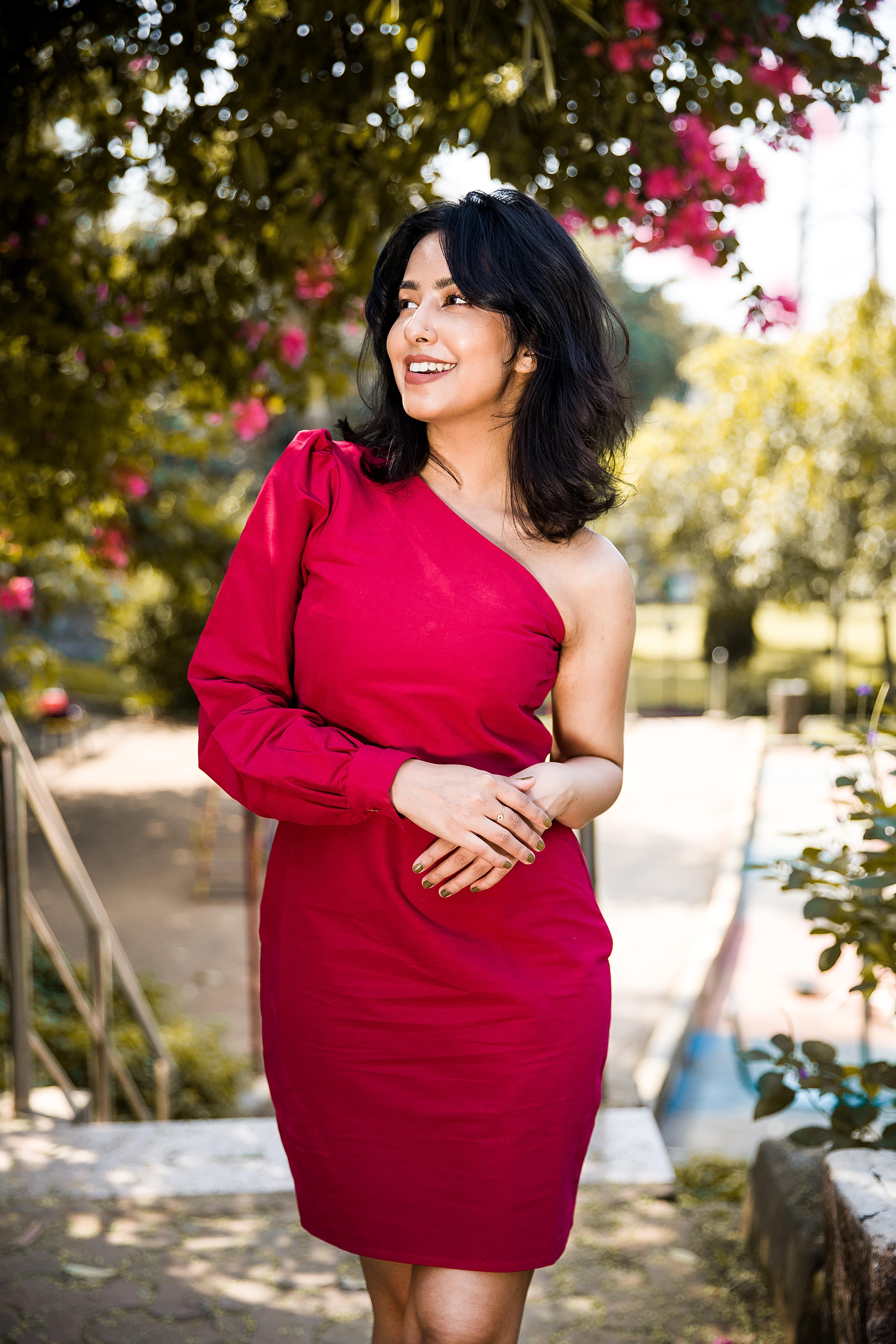 Raspberry One-Shoulder Dress Nimade - Main Image