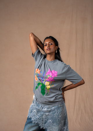 Grey washed Wildflower oversized tee styled for a relaxed everyday look