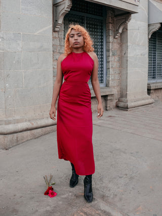 Valerie Midi dress in soft viscose with a halter neck.