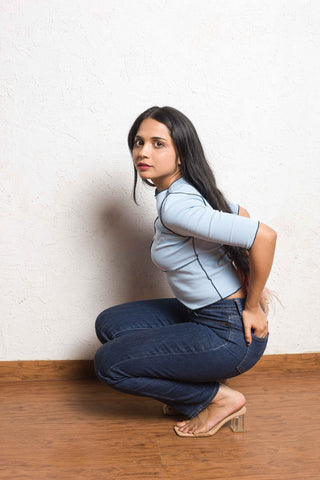 Side profile of the Sterling Blue Top.